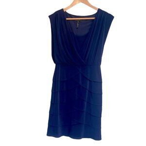 LAUNDRY BY SHELLI SEGAL Navy Blue Tulip Tiered Sleeveless Cocktail Dress 2